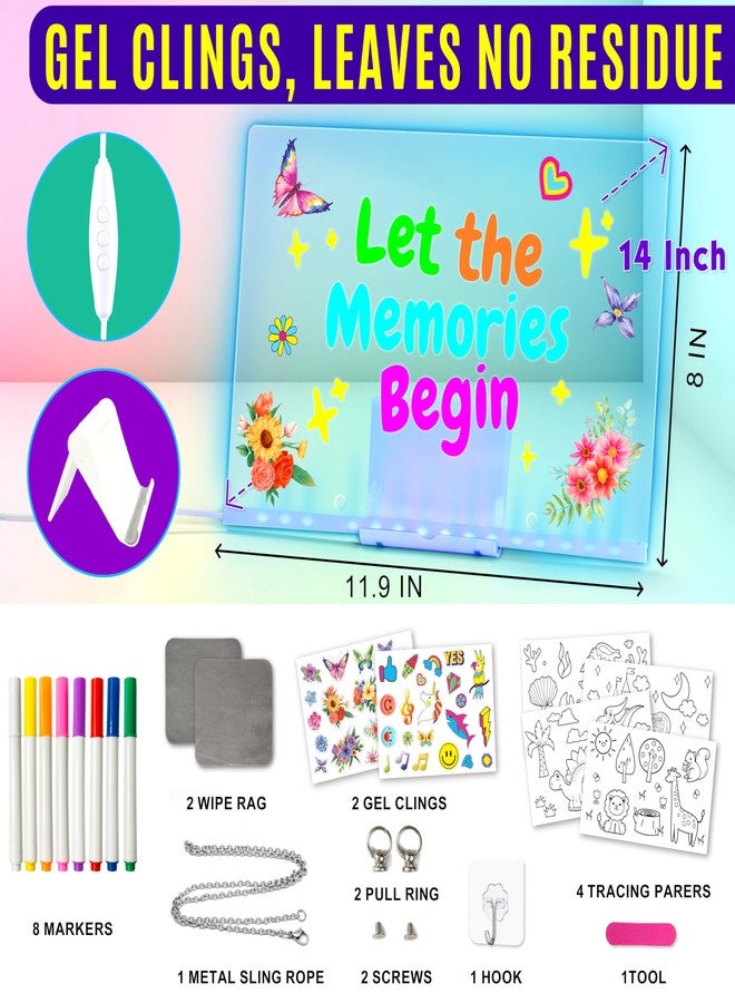 AGENTLAN LED Drawing Board, 14'' Acrylic Note Board with Colors, Include LED Light Up Writing Pad 4 Modes & 7 Colors, 8 Markers, Stand, Hanging Chain, 2 Gel Clings, Holiday Gift - Image 2
